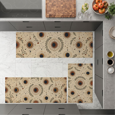 Floral Sunburst Non-Slip Washable Kitchen Mats