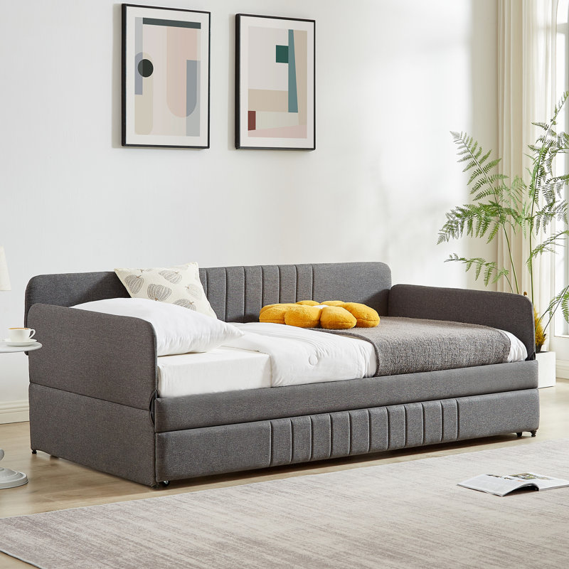 Grey Twin Size Daybed With Trundle, Iron Frame Bed For A Quiet And Practical Bedroom Stylish