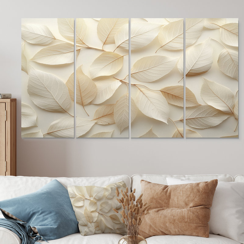 Feuilles ivoire feuillage Collae III - feuilles, décoration murale - art mural traditionnel, H 28 po x l 48 po, 4