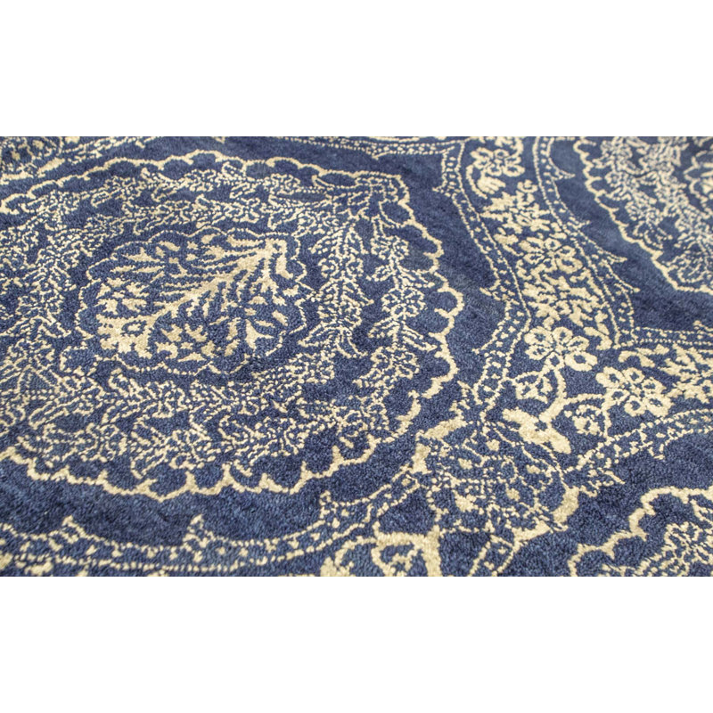 Hand-Knotted High-Quality Blue and Silver Area Rug