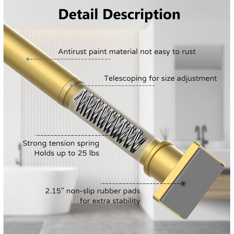 Adjustable Matte Gold Tension Shower Curtain Rod Kit