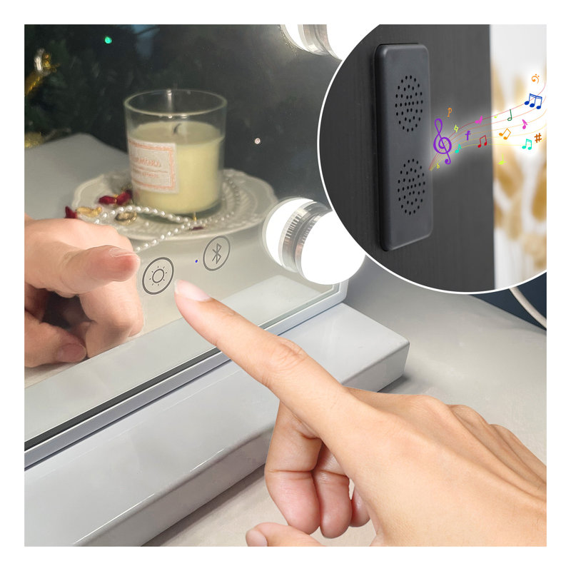 Miroir de salle de bain Hollywood avec lumières et haut-parleur Bluetooth - Miroir de maquillage à DEL à intensité variable de 22,8 po avec 3 modes de couleur