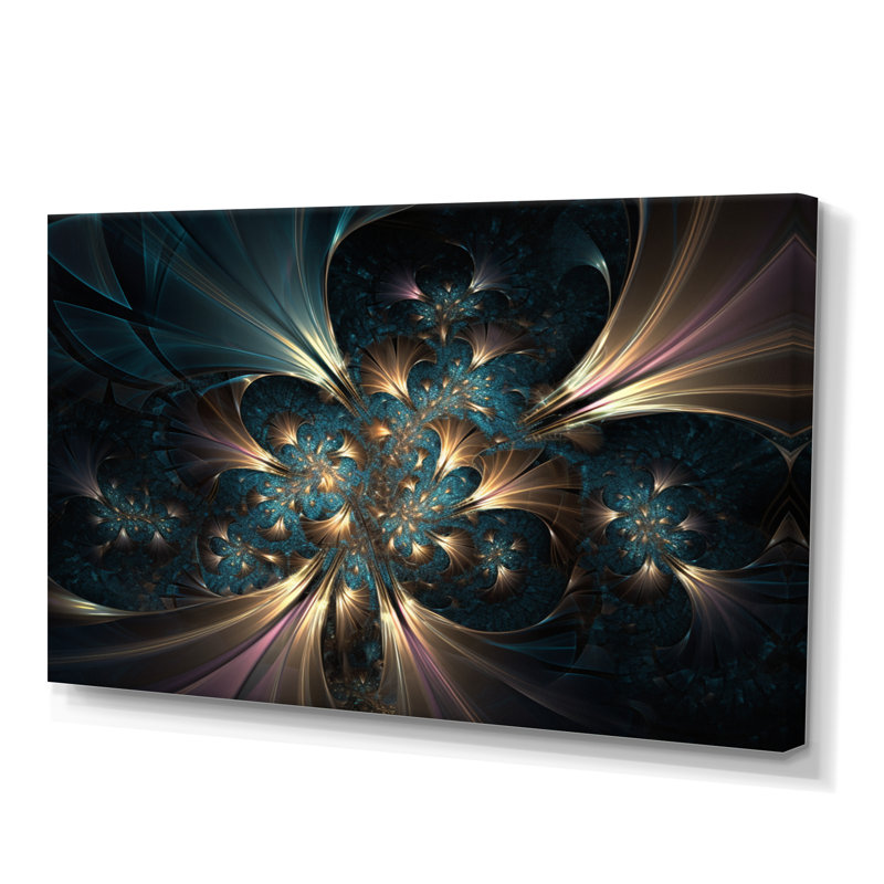 «Gold and Blue Fractal Reverberations I», reproduction d'art sur toile, H 24 po x l 32 po x P 1 po, Toile tendue