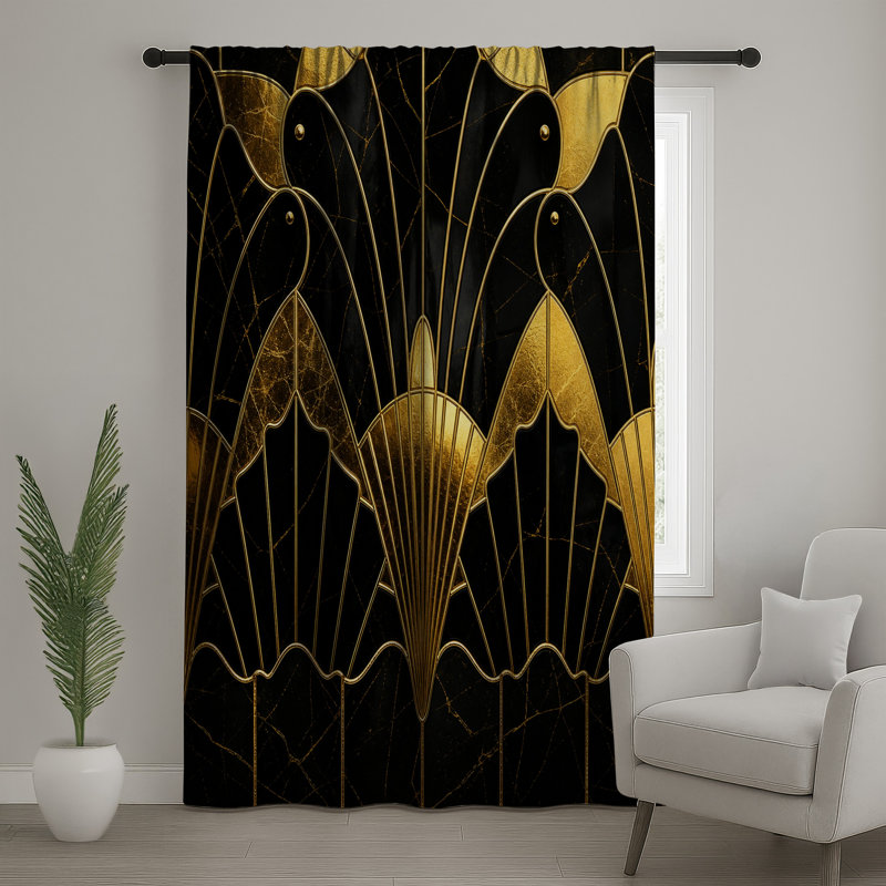 Rideaux de fenêtre dorés Art Deco, 50 po x 92 po - 1 panneau, Blocage