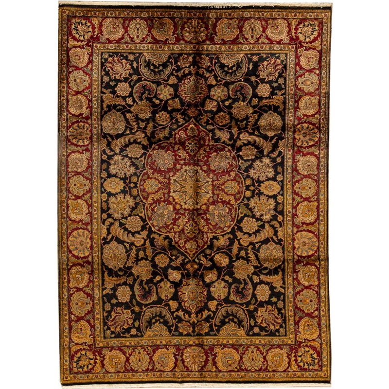 Tapis noir et rouge de haute qualité noué à la main