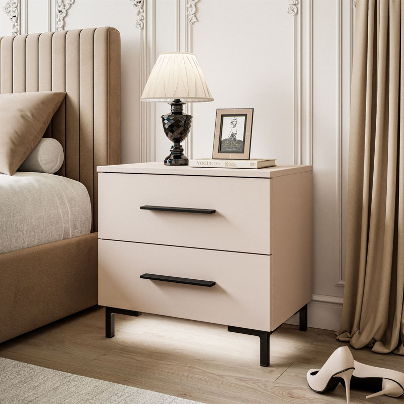 Aatikun Kashmir Bedside Table with LED Lighting, Cashmere/Black