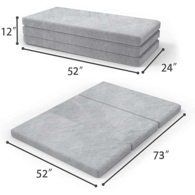 Tri Folding Mattress Foam Topper 4" Thickness Floor Cot Mattress, Guset Bed With Removable&Machine Washable Cover And Lining, Certipur-US Certified 75 Inch