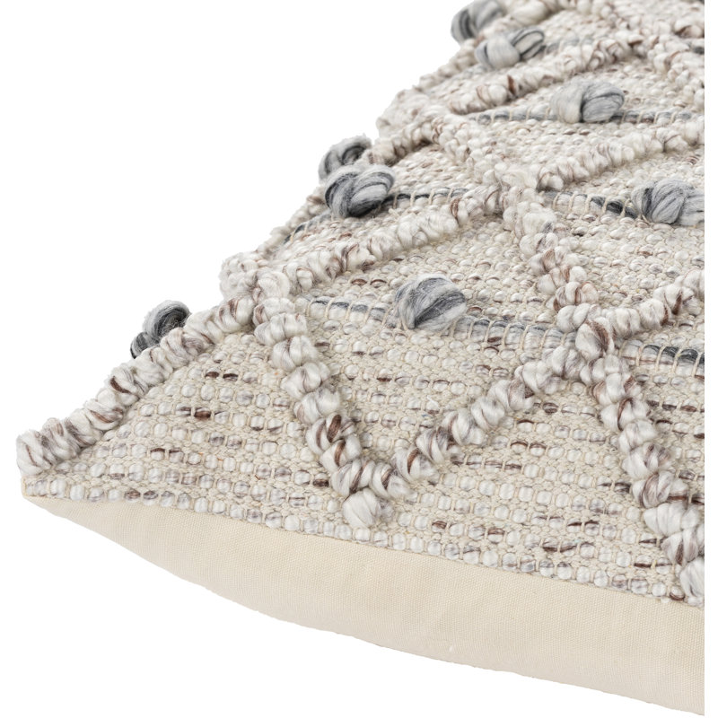 Anders 22" Beige and Gray Cotton Blend Embroidered Throw Pillow