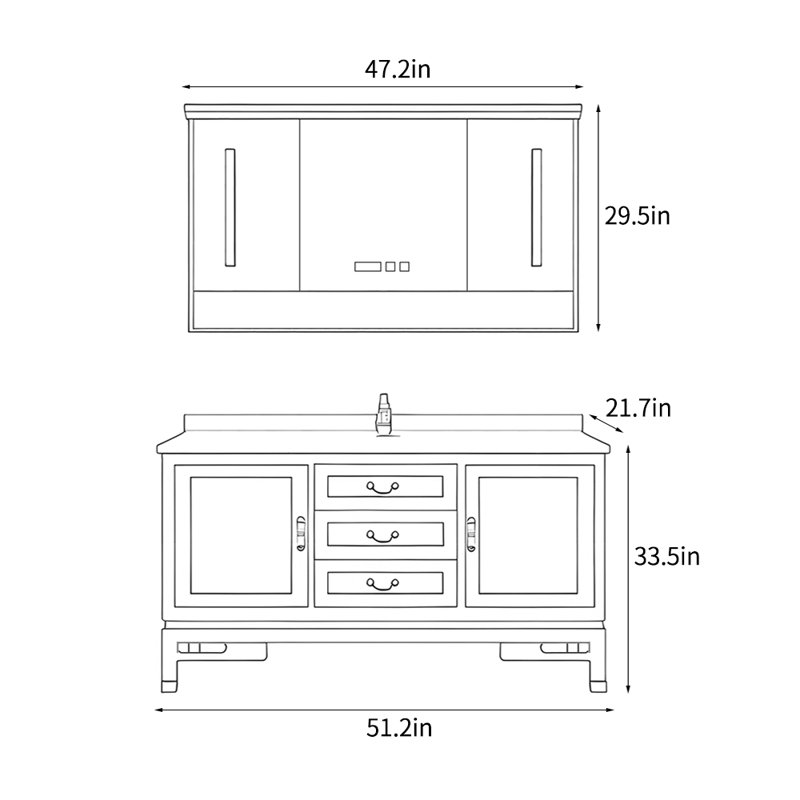 Meuble-lavabo de style américain rétro, H 33,5 po x l 51,2 po x P 21,7 po