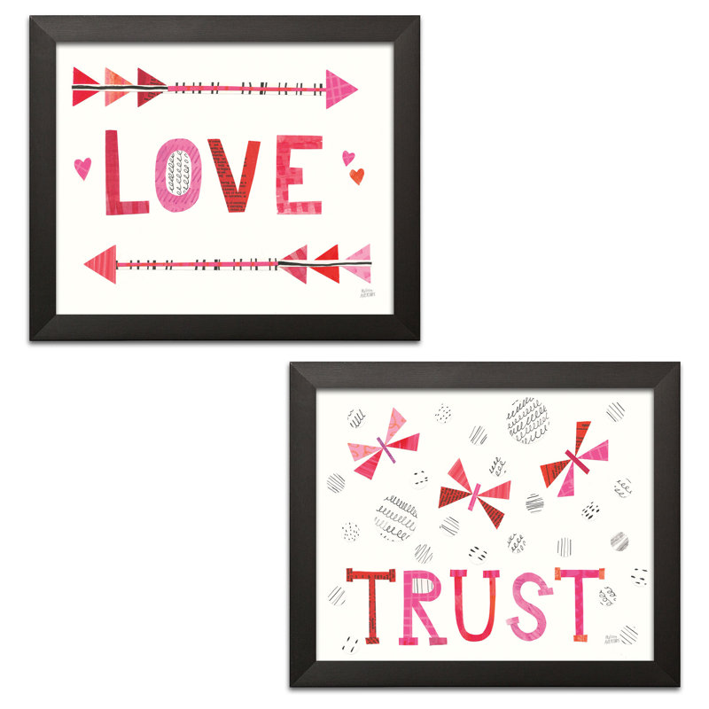 "Love Words III & IV", ensemble de 2 reproductions d’art encadrées, Papier avec cadre noir, H 11 po x l 14 po x P 1,5 po