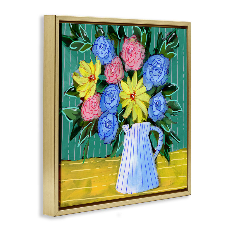 «Bright Pop Bouquet» par Regina Moore, Cadre flottant métallique doré, H 25 po x l 25 po