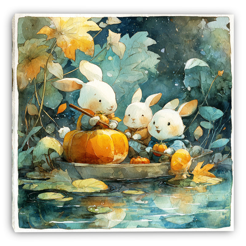 «Moonlit Bunny Voyage», art mural sur toile, H 20 po x l 20 po