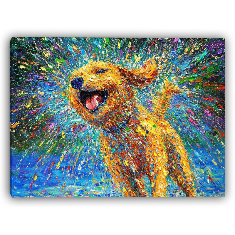 Joy Splash – Vibrant Golden Retriever Wall Art, 16" H x 24" W