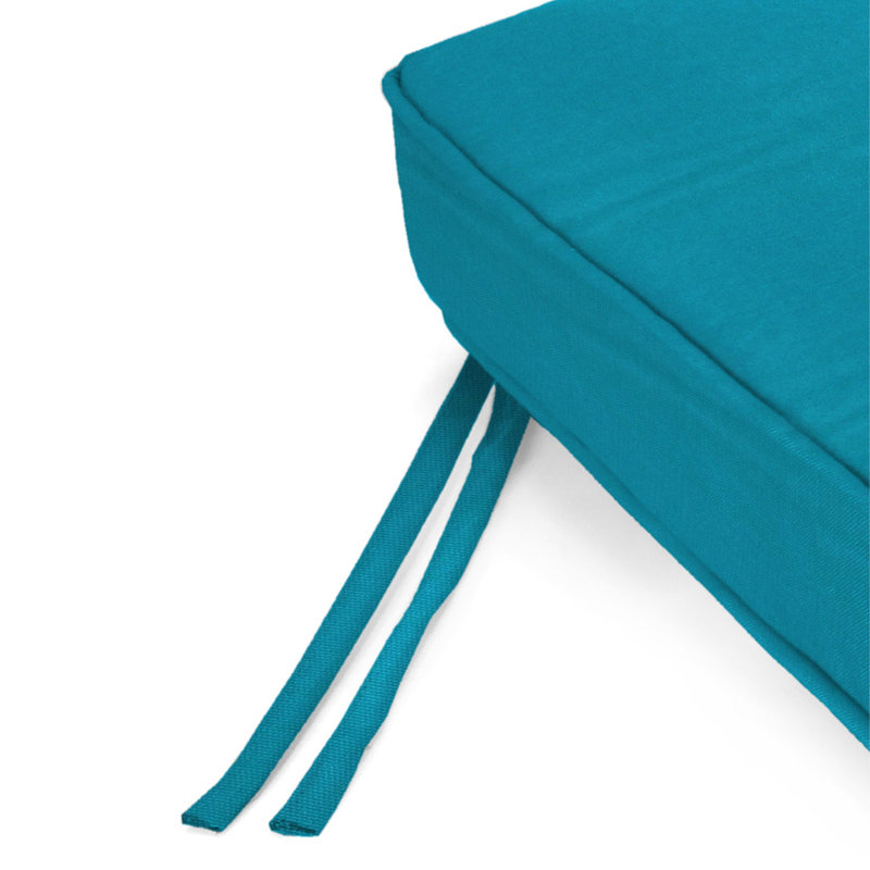 47" x 17" Outdoor Bench Cushion with Ties and Welt, Canvas Turquoise