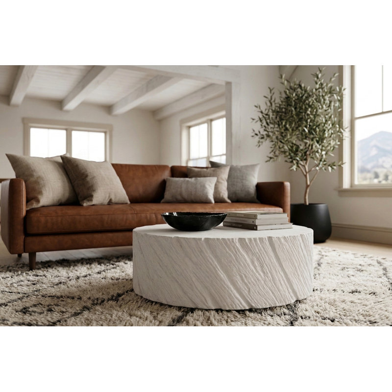 Shear Coffee Table, Rectangle, White Stone, 17" H x 54" W x 34" D