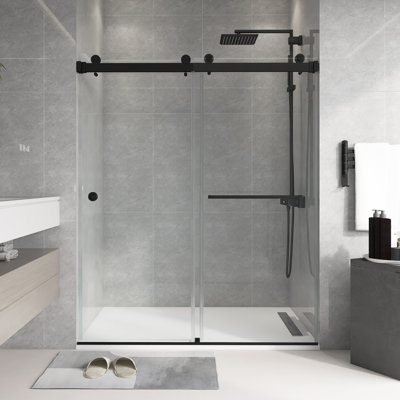 Porte de douche sans cadre à double porte coulissante de 55 à 59 po x H 72 po