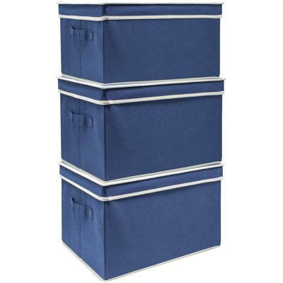 Ensemble de 3 boîtes de rangement en tissu avec couvercle (bleu)