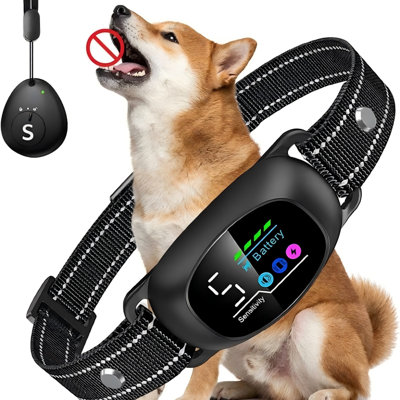 Manual and automatic barking control are combined in this rechargeable 2-in-1 remote training collar for dogs weighing 8-150lbs; beep, vibration, and shock modes, IP67 waterproofing, and 330FT control range are included.
