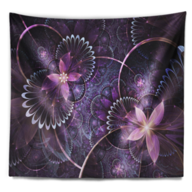 Tapisserie d'art numérique mauve à motif floral fractal, H 32 po x l 39 po