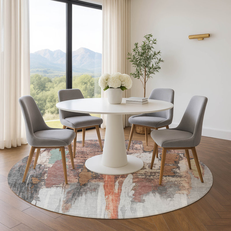 Premium Machine Washable Mouton AMF1979 Abstract Rug, Round 8'