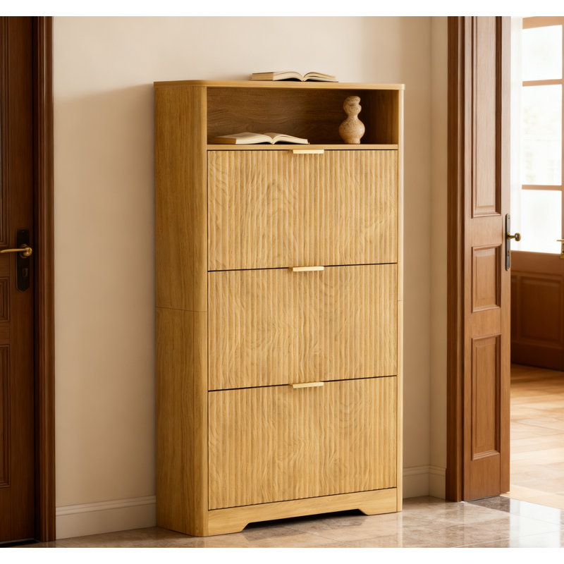 Shoe Cabinet Storage For Entryway Hidden Shoes Storage Cabinet With 3 Flip Drawers, Tall Free Standing Shoe Organizer Rack For Foyer, Hallway. Natural,31.6'' L X 9.6'' W X 54.4'' H.