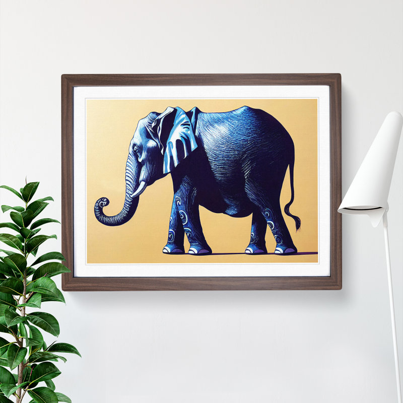 XH1022-6603X Elephant - Single Picture Frame Painting, 46cm H x 64cm W x 2cm D, Walnut