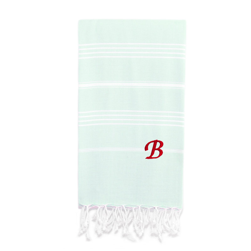 Serviette de plage 100% coton Pestemal Lucky, B, Vert clair / blanc