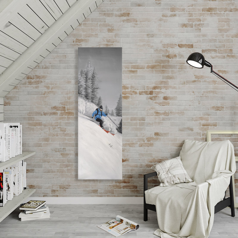 «Man Skiing in Mountain», reproduction de peinture acrylique sur toile tendue, H 48 po x l 16 po x P 1,5 po