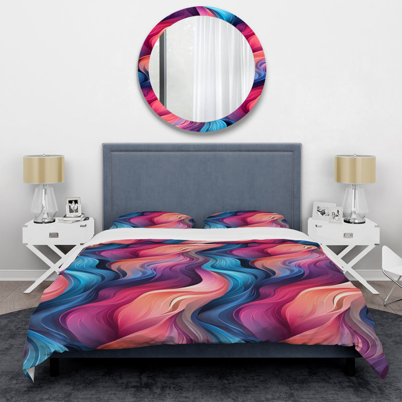 Literie rose mystique Aura Symphony Waves, Housse de couette pour très grand lit et 2 très