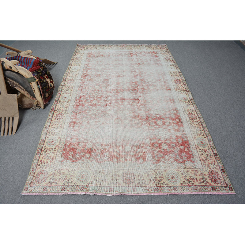 Tapis de salon, tapis rétro, tapis turc, tapis en laine beige, tapis en laine, grand tapis de 5 pi x 8,4 pi
