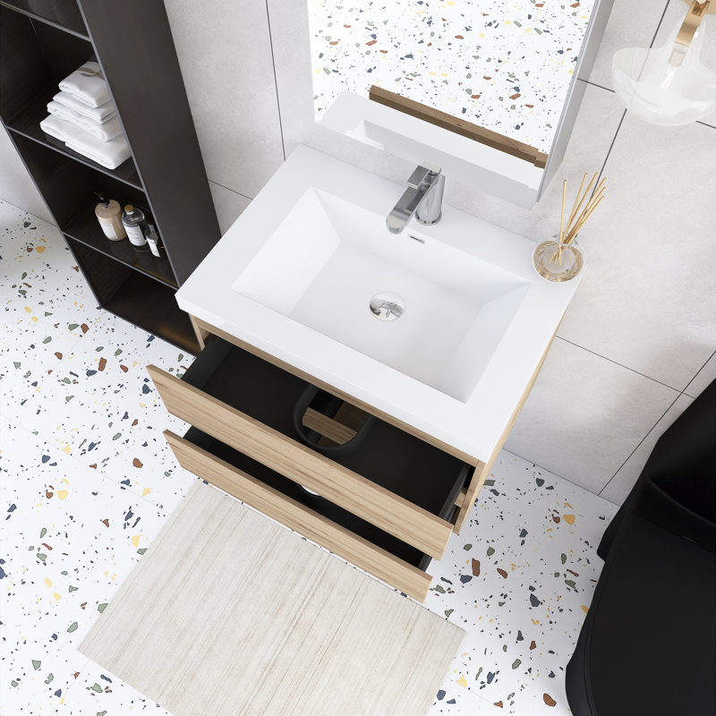 Meuble-lavabo simple 24 po avec plateau en résine intégré 24 po, Chêne