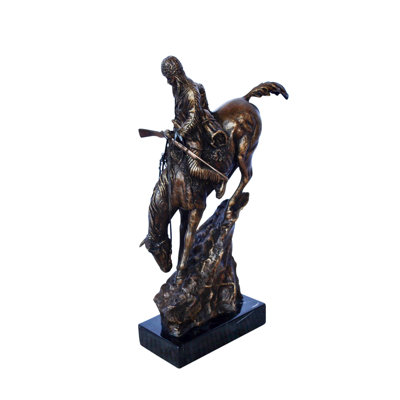 Remington Replica Mountain Man Bronze Statue, Rider Sculpture Art with Marble Base, 10"L x 4"W x15"H