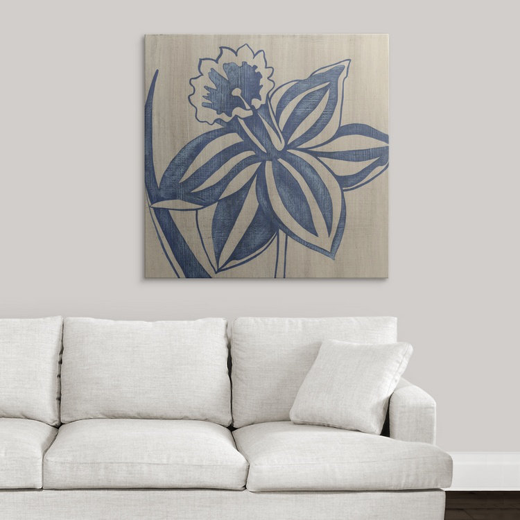 Indigo floral «Indigo Daffodil», reproduction d'art Chariklia Zarris, H 35 po x l 35 po x P 1,5 po, Toile