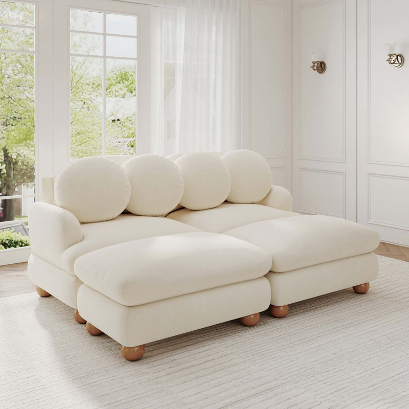 Canapé modulaire en chenille avec repose-pieds mobile, Beige Chenille, H 34 po x l 68 po x P 57 po, Symétrique