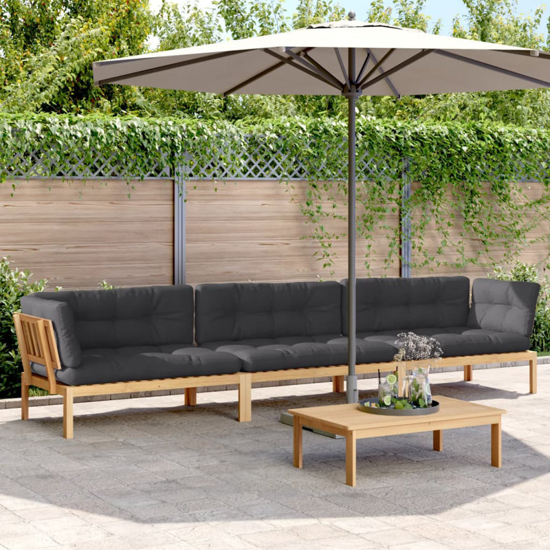  Pallet Sofa Set Anthracite Solid Acacia Wood Modular, 2x corner + middle + table, Anthracite, Light Brown