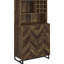 Armoire à vin rustique en chêne à 2 portes, conception transitionnelle, motif à chevrons, rangement pour bouteilles et quincaillerie industrielle pour salle à manger
