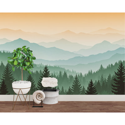Montagne, papier peint à peler et coller, aquarelle, montagne, art mural, pin, nature