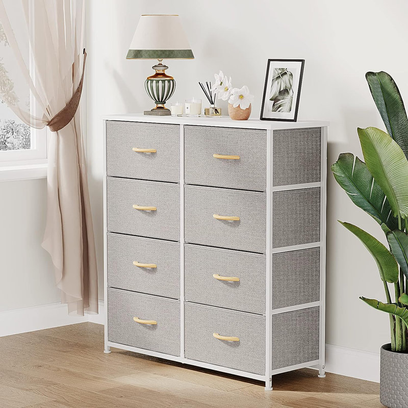 Commode 8 tiroirs Dyonisia, Gris clair