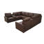 Canapé modulaire inclinable électrique en cuir véritable avec console, porte-gobelets et ports USB-493273986
