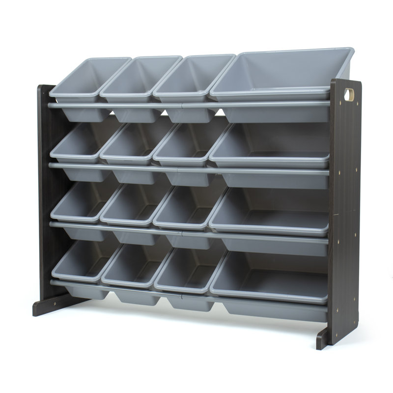 Raul Three Posts™ Toy Organizer with Bins, Espresso/Grey