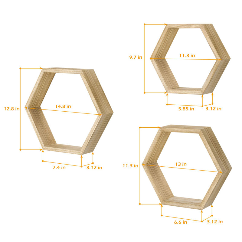 Tablette flottante hexagonale à 3 tablettes Jermond, Chêne