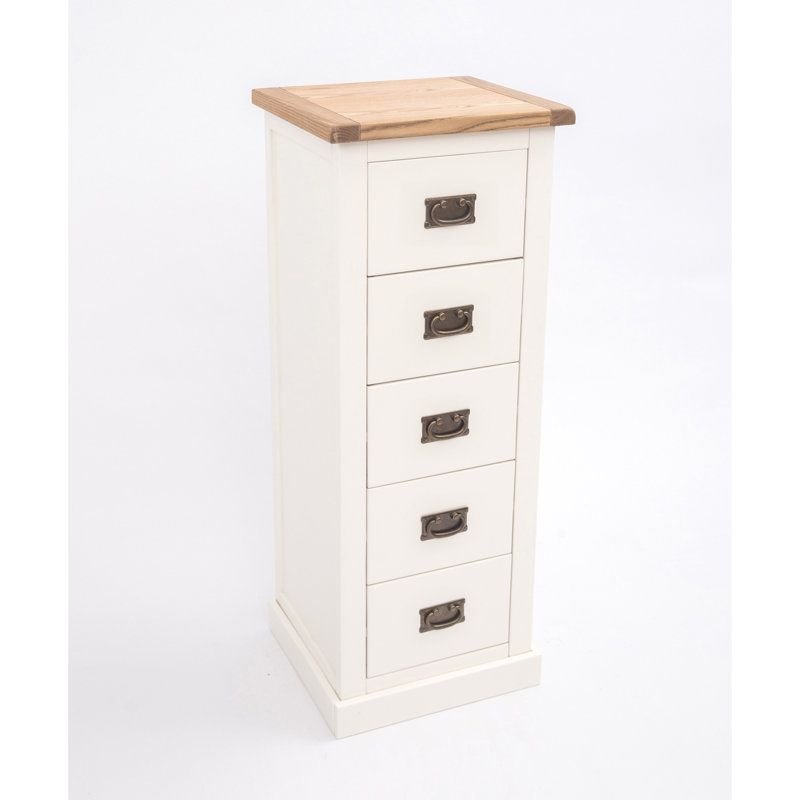 Abrahamson 45 cm W Chest of 5 Drawers, Antique brass/White/White