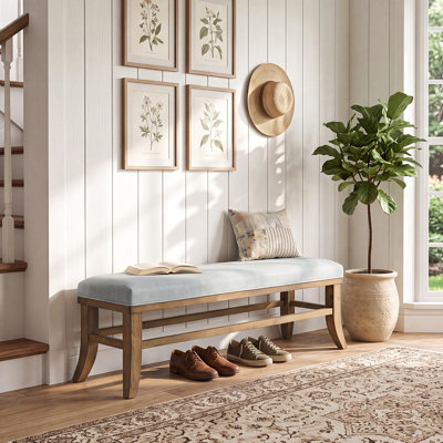 Solid Wood Upholstered Dining Bench, 55" Padded Long Bench