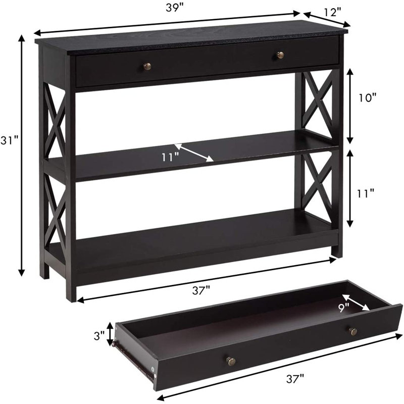 Desrochers Console Table Hallway Table Floor Shelf, Black