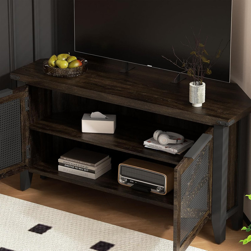 Meuble télé de coin 47,2 po avec armoires de rangement, Dark Oak