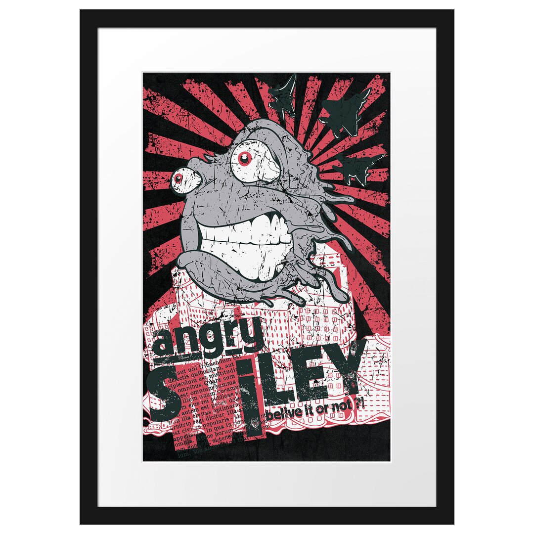 Gerahmtes Poster Angry Smiley Schwarz