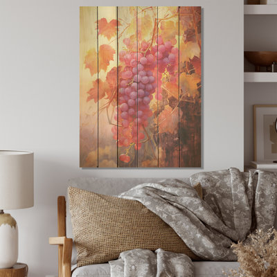 Vineyard Veil - Wine Wood Panel Wall Art On Natural Pine Wood