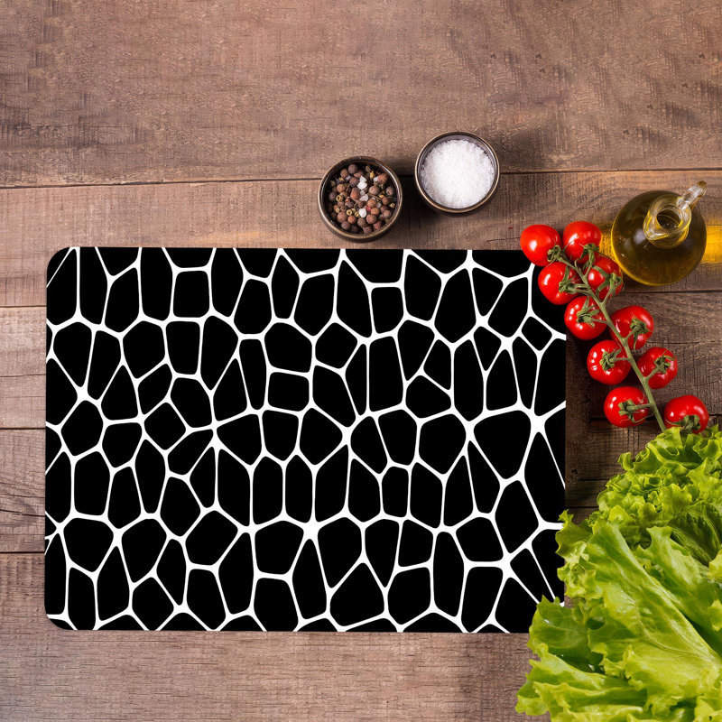 Planche à découper et à servir en verre à motif abstrait noir et blanc pour un décor de cuisine moderne, 7,9 po x 11,8 po