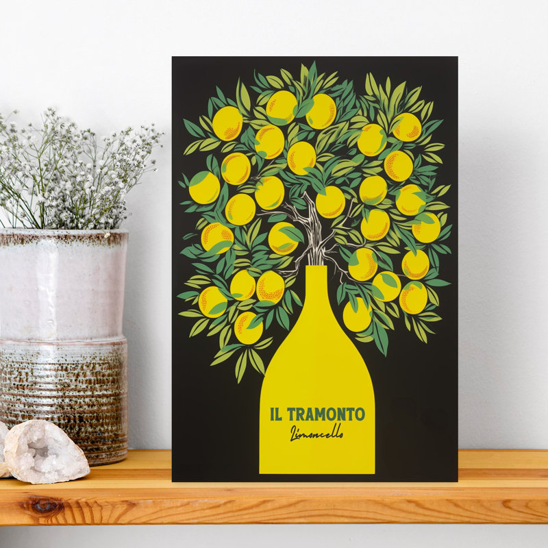 «Vibrant Limoncello», citrons, rétro, abstrait, citronnier, fruits, art mural, H 18 po x l 12 po