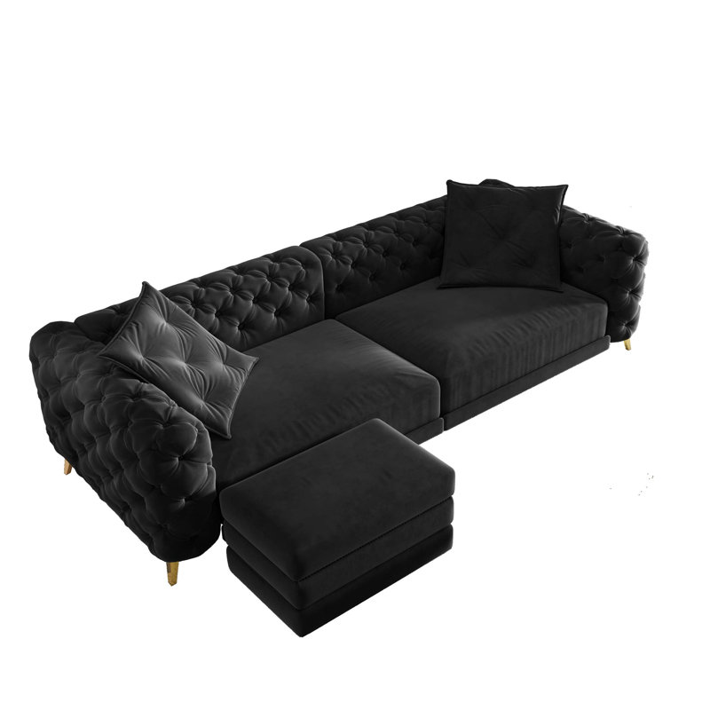 Canapé-lit convertible moderne avec siège profond et capitonnage à boutons, Noir